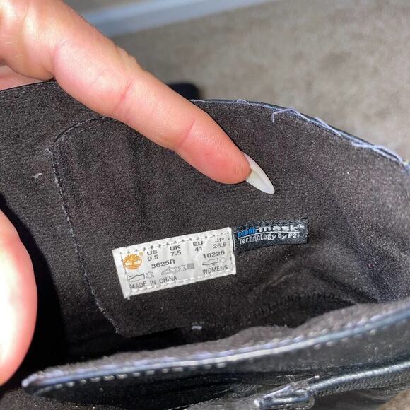 TIMBERLAND Boots Black Wedge Heel Leather knee high buckle detail SZ 9.5 - Picture 6 of 11